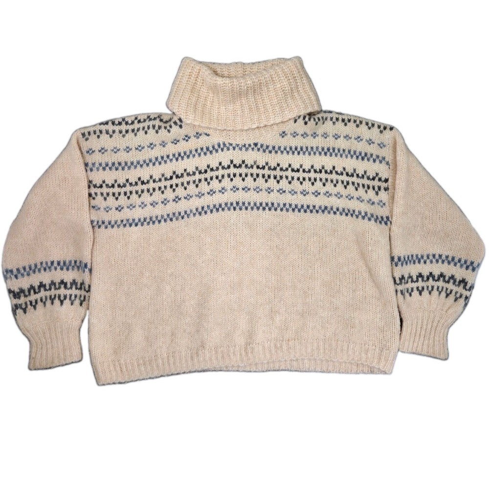 Madewell Sweater Womens Medium Somerveil Fair Isle Cowl Neck Wool Blend Cream
